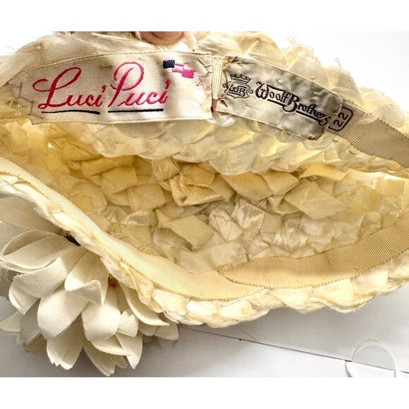 Vintage Ivory Satin Cocktail Hat‎ Luci Puci Floral Church Derby 1950s main image 12